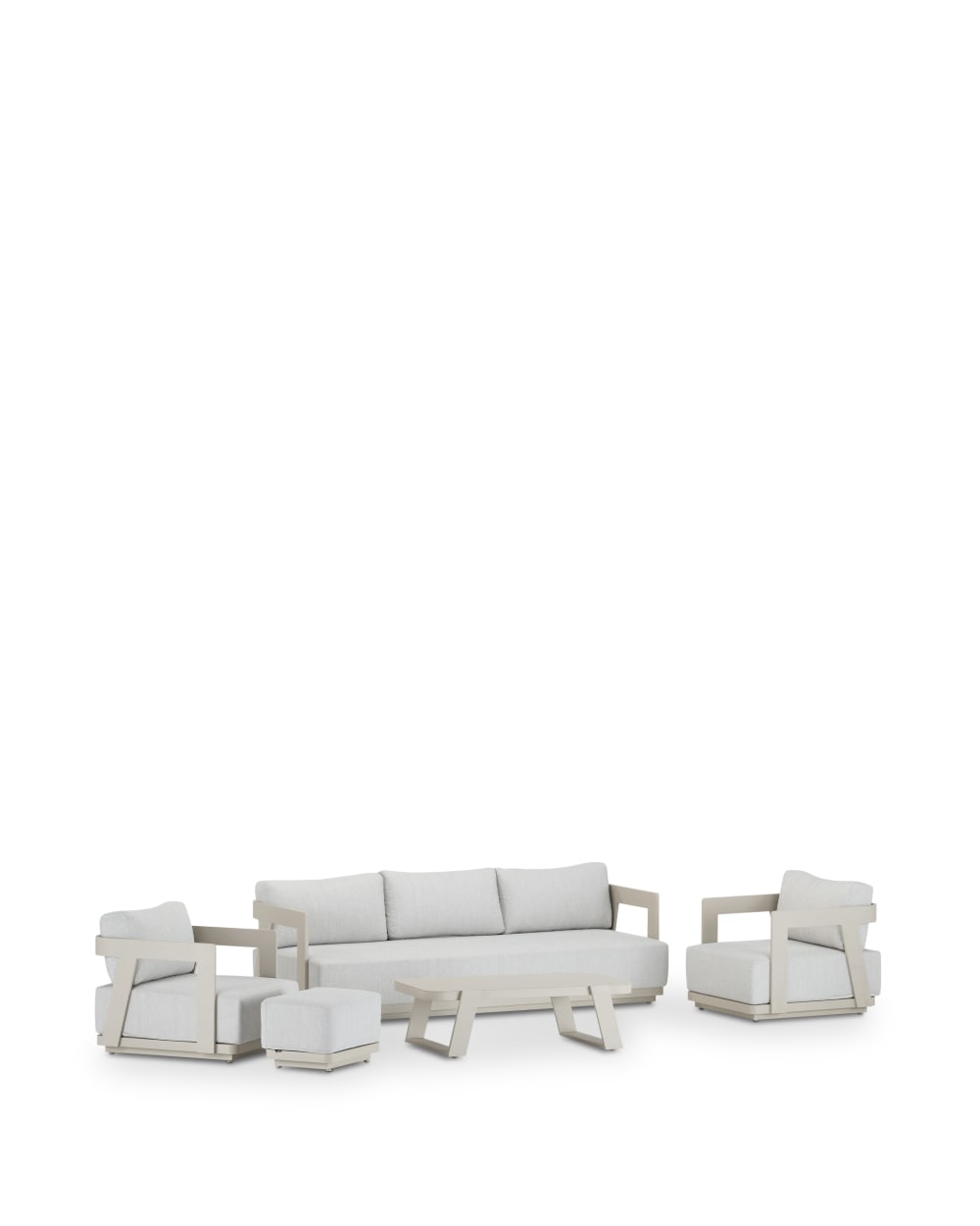 Salon de jardin 5 places avec repose-pieds en aluminium beige