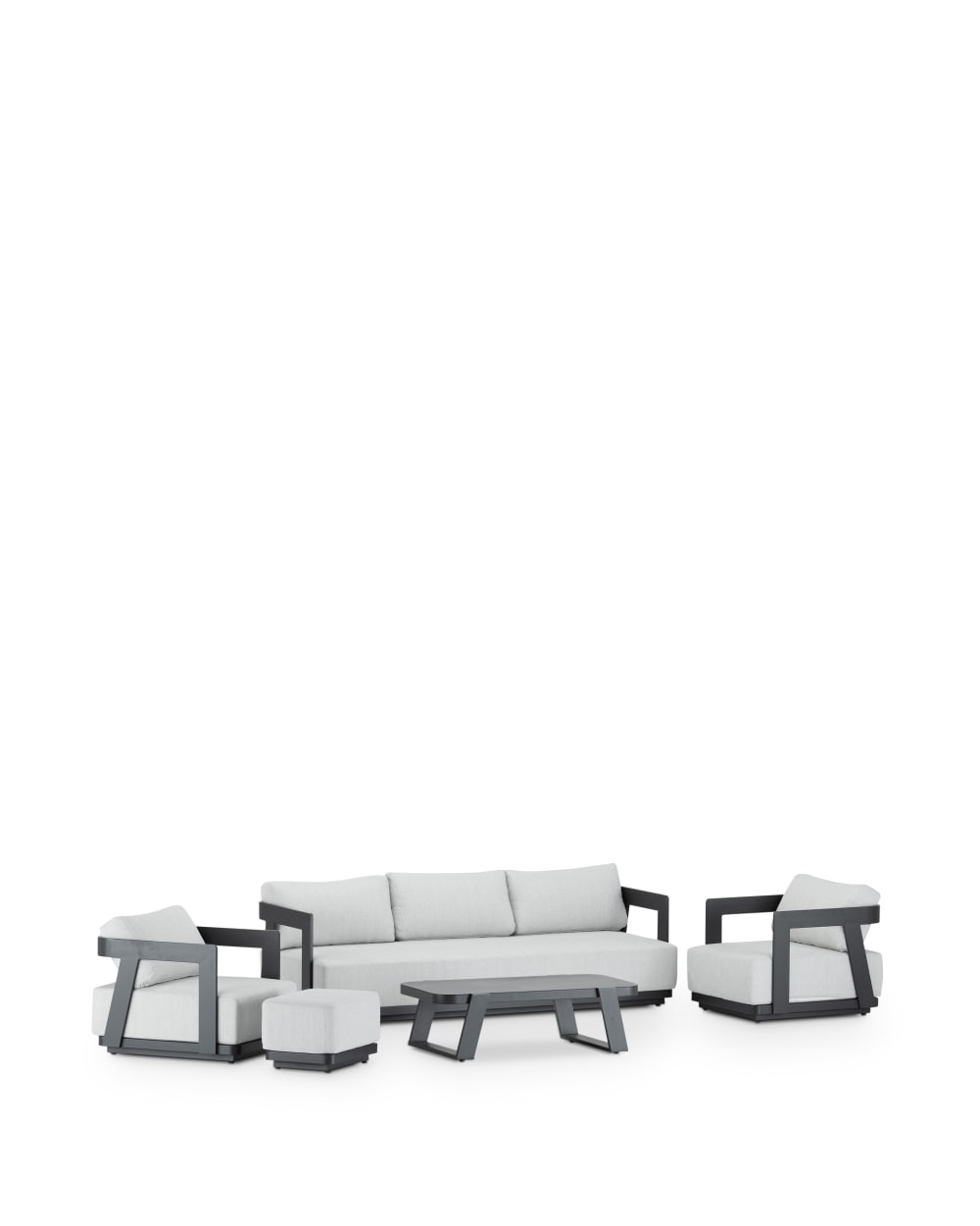 Salon de jardin 5 places avec repose-pieds en aluminium anthracite