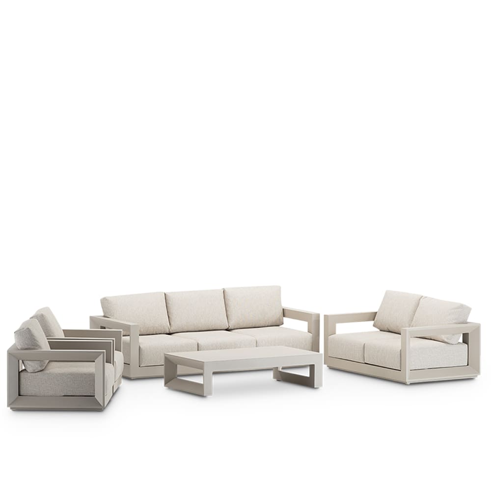Salon de jardin 7 places en aluminium beige