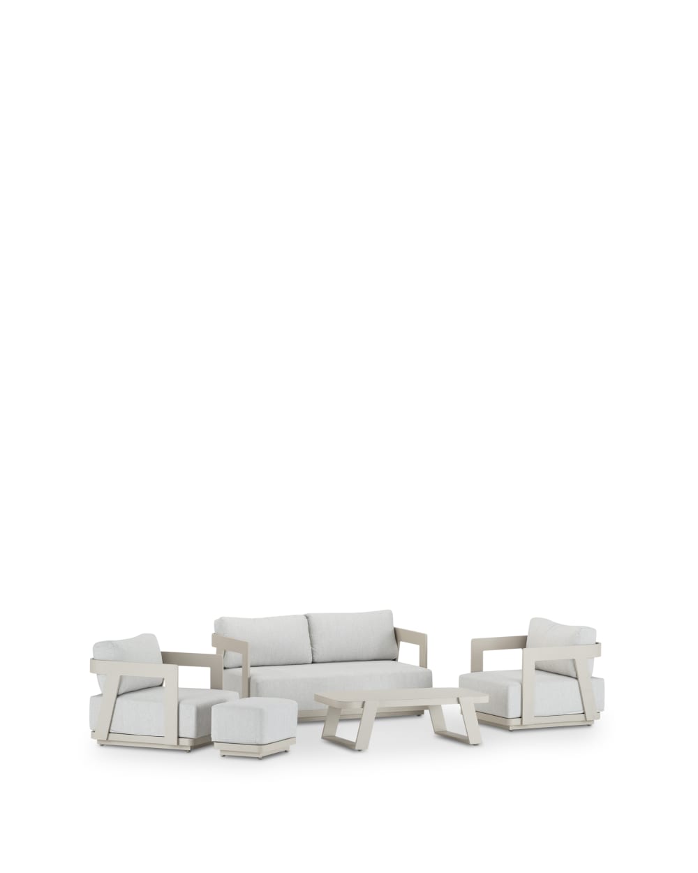 Salon de jardin 4 places avec repose-pieds en aluminium beige