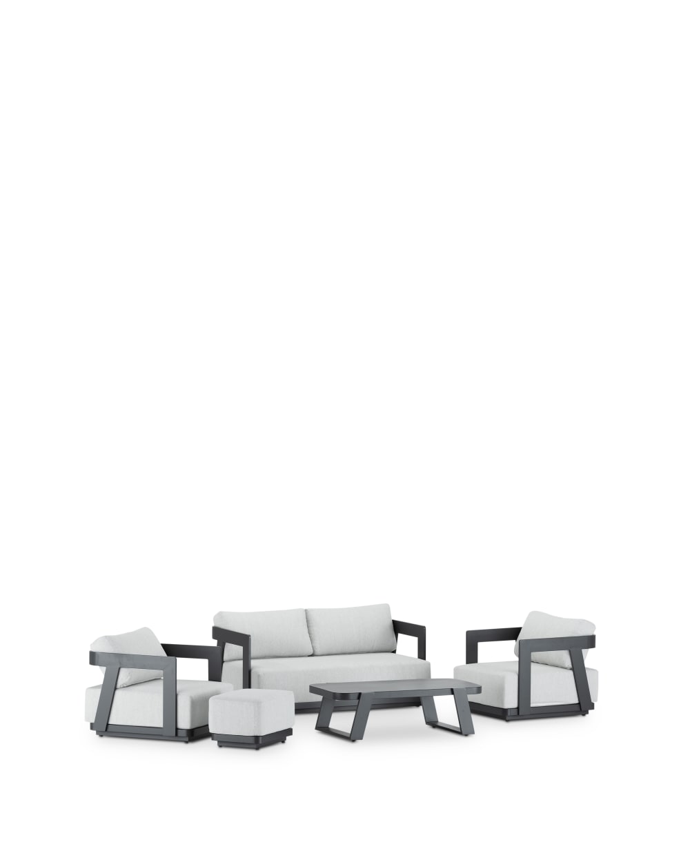 Salon de jardin 4 places avec repose-pieds en aluminium anthracite