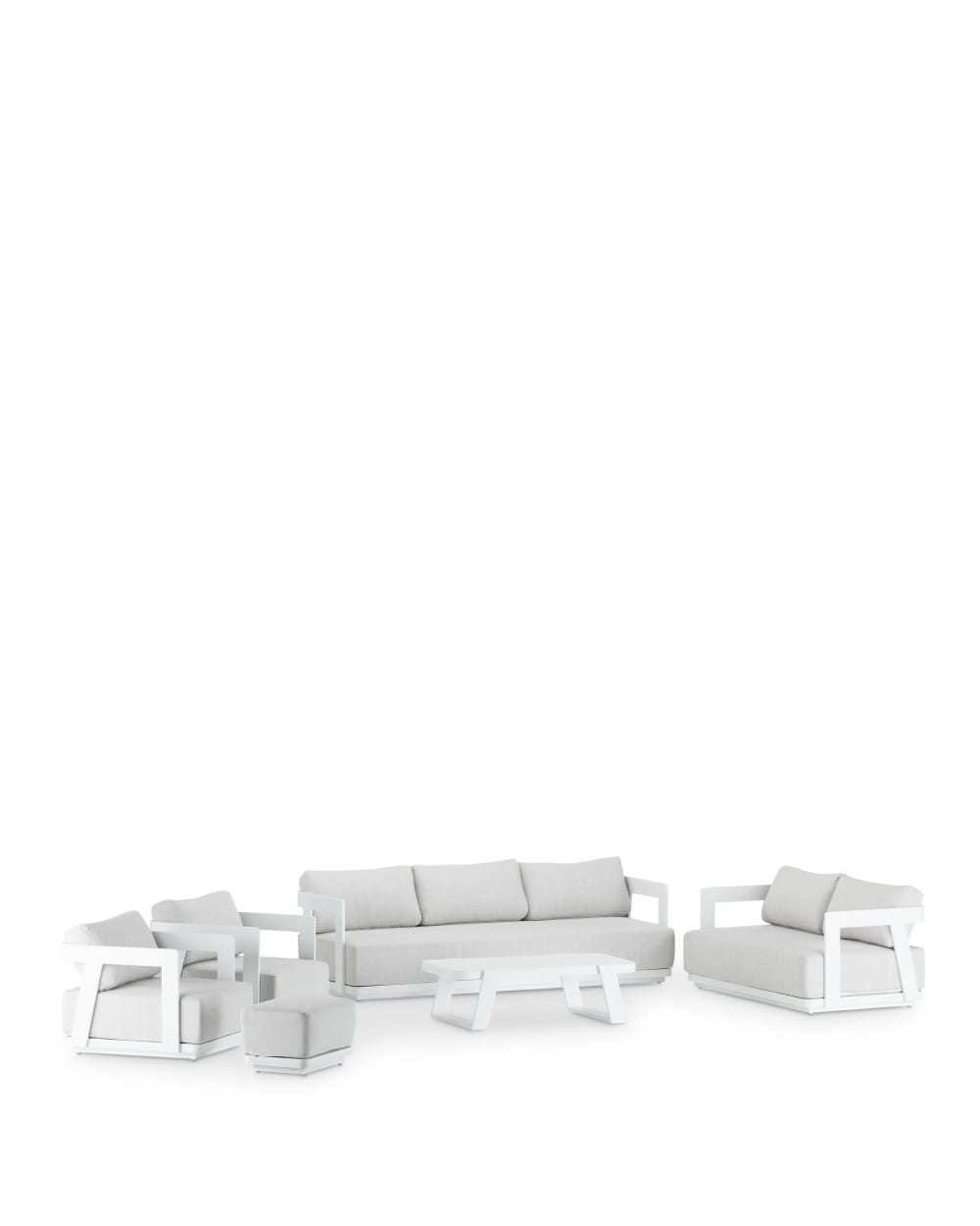 Salon de jardin 7 places avec repose-pieds en aluminium blanc
