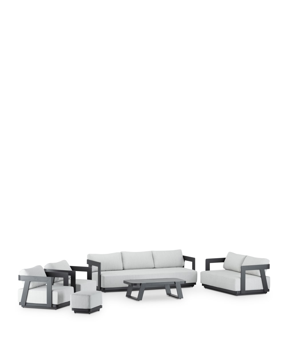 Salon de jardin 7 places avec repose-pieds en aluminium anthracite