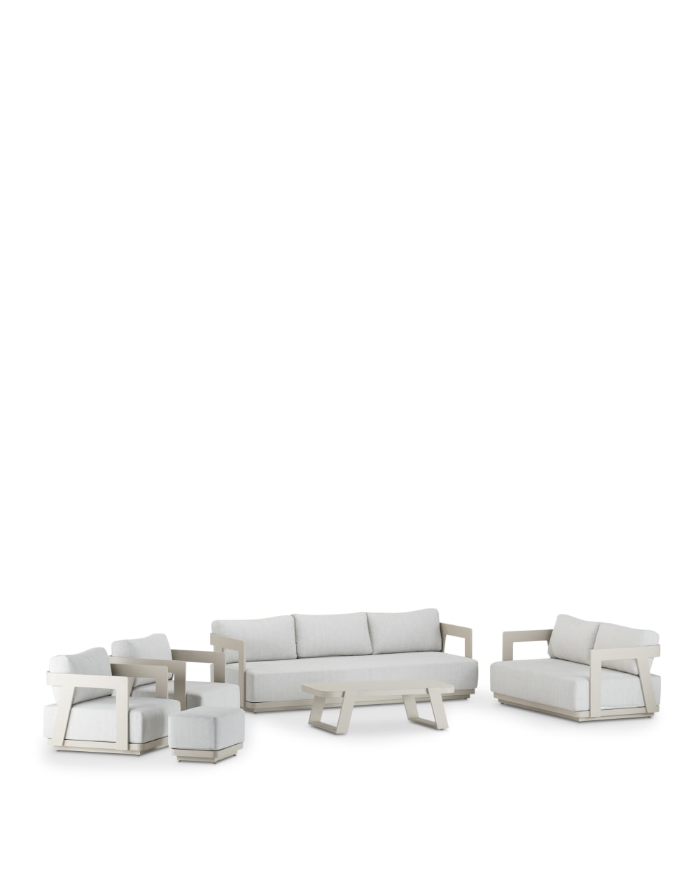 Salon de jardin 7 places avec repose-pieds en aluminium beige