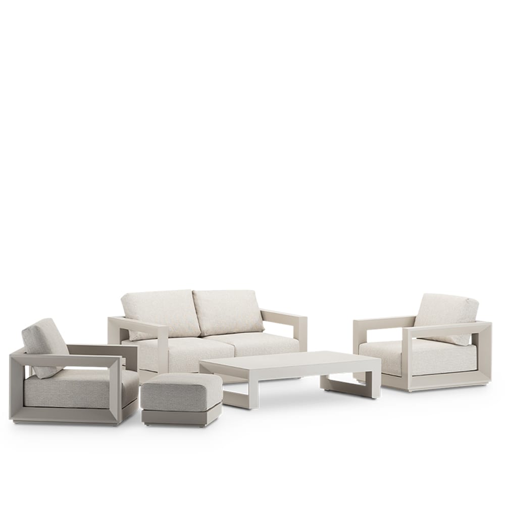 Salon de jardin 4 places avec repose-pieds en aluminium beige