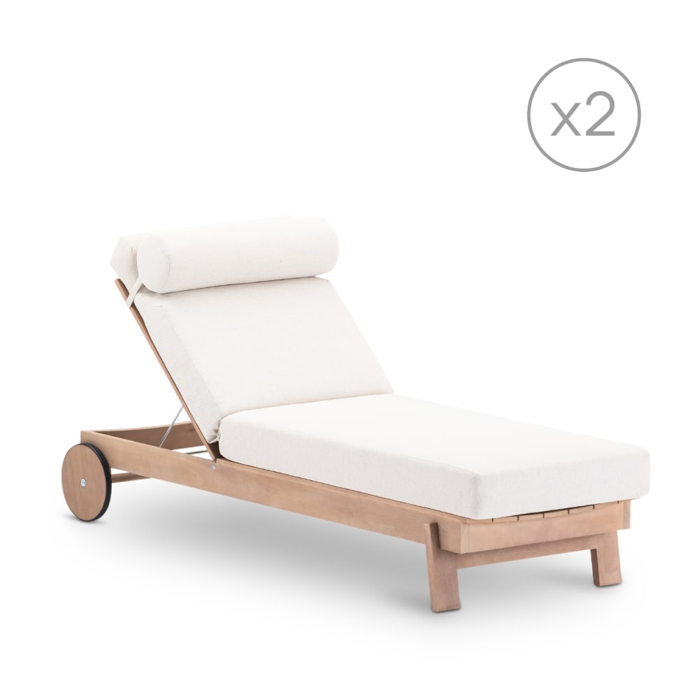 Lot de 2 chaises longues en bois avec coussin