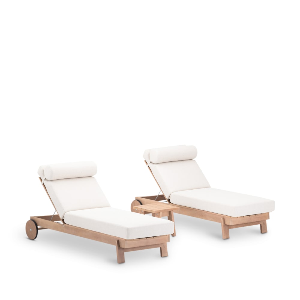 Ensemble de 2 chaises longues en bois avec table d'appoint