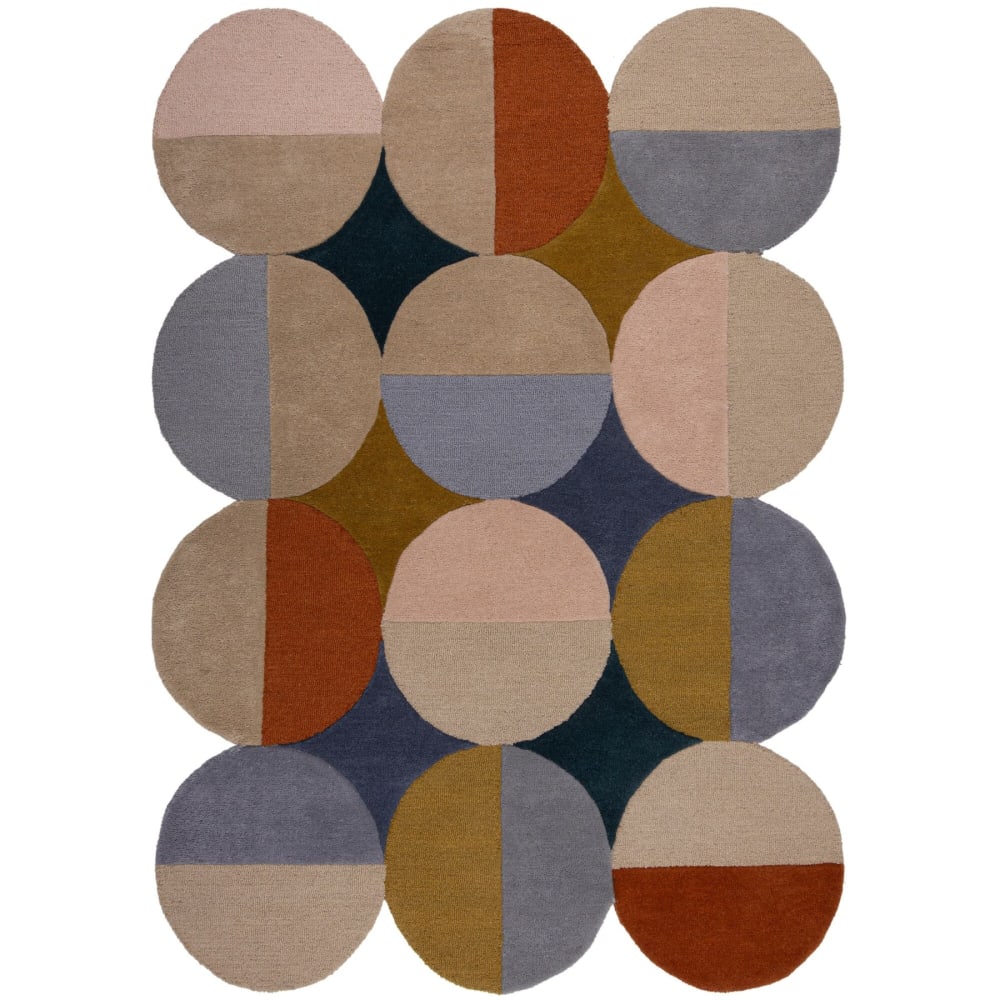 Tapis en laine bleue, jaune, terracotta et beige 120x170cm