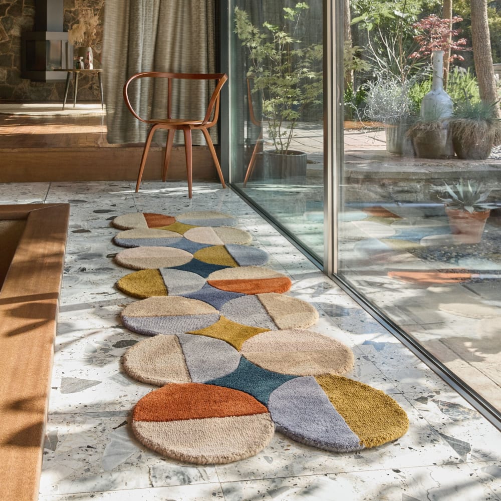 Tapis en laine de couloir bleue, jaune, terracotta et beige 80x230cm — vue 3
