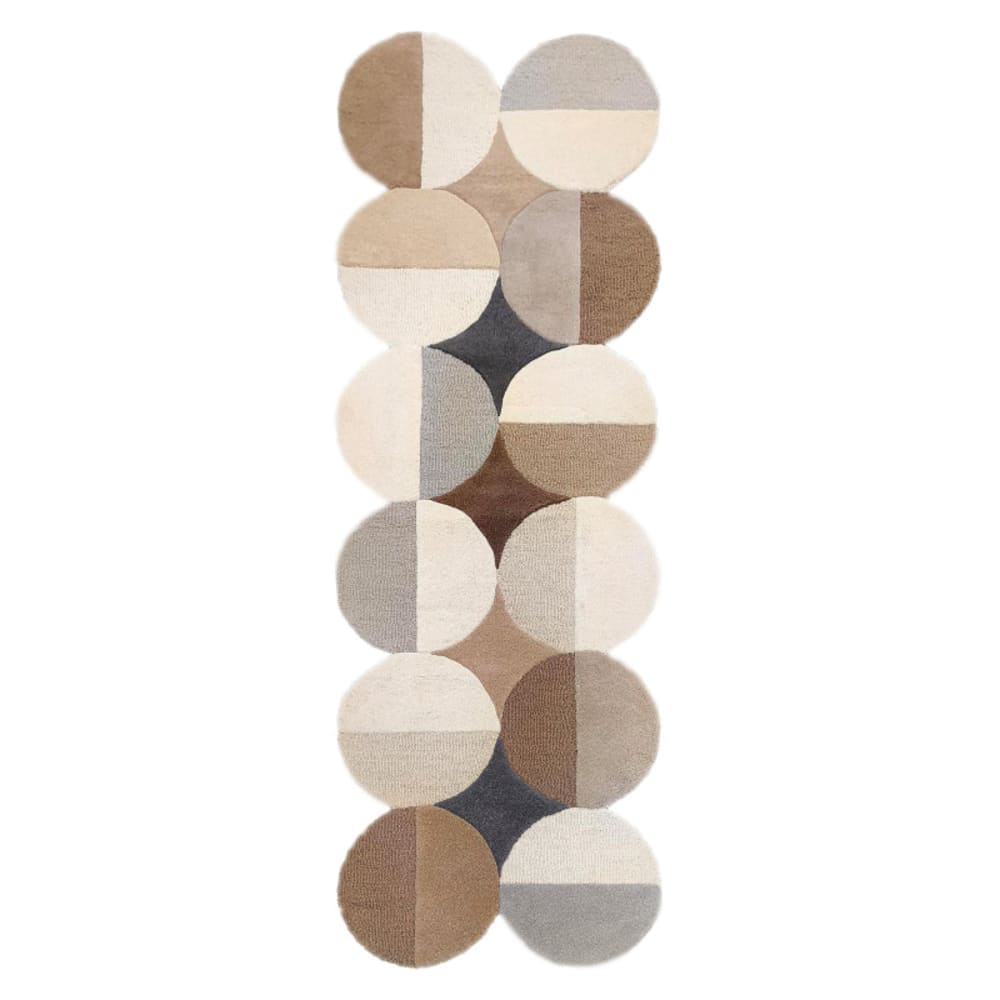 Tapis en laine de couloir grise, beige et marron 80x230cm