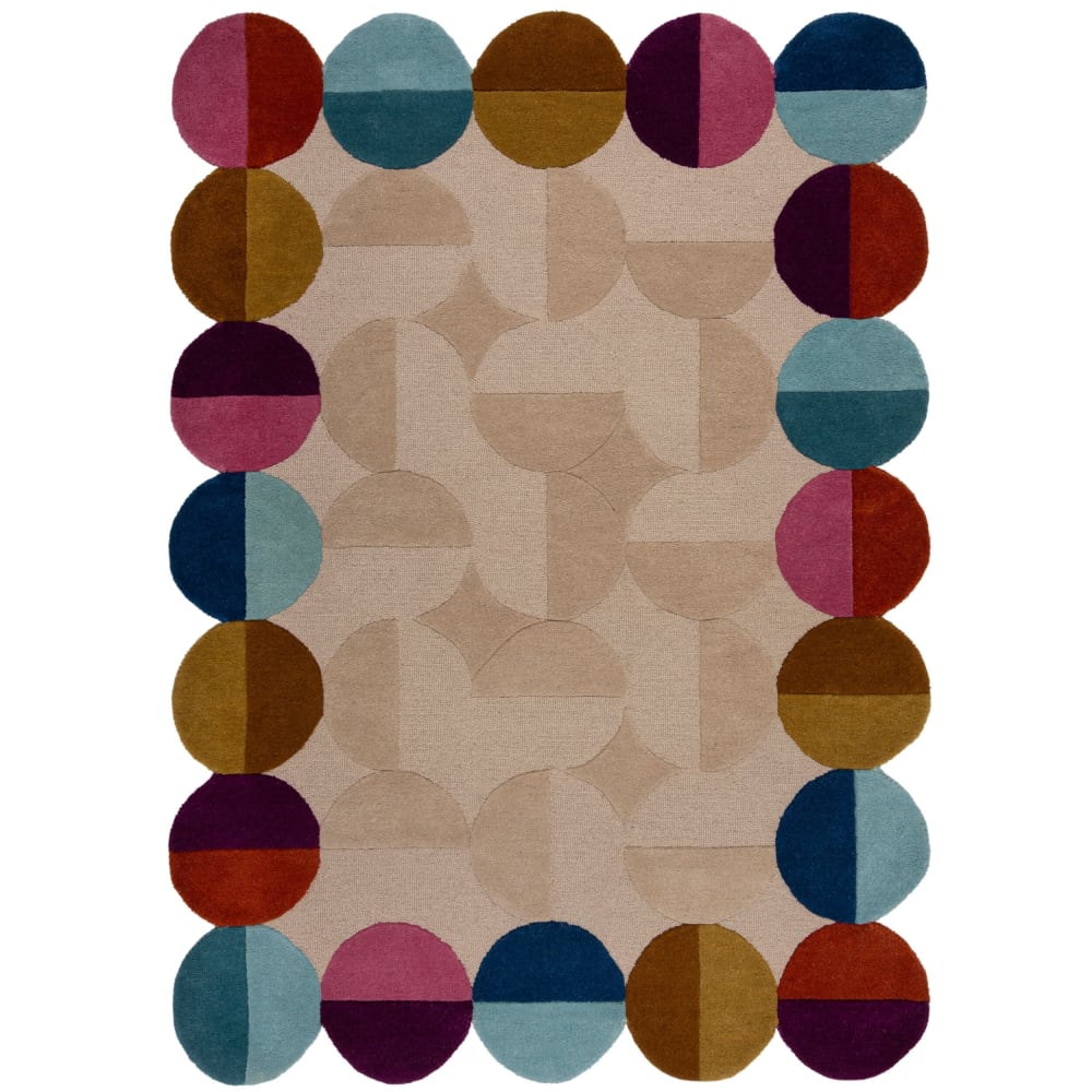Tapis en laine beige, rose, violette et bleue 200x290cm