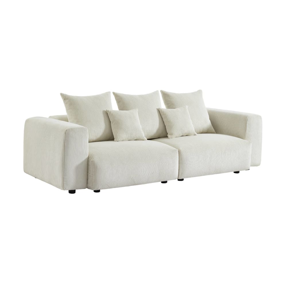 Canapé déhoussable 3 places velours côtelé grosse côte crème