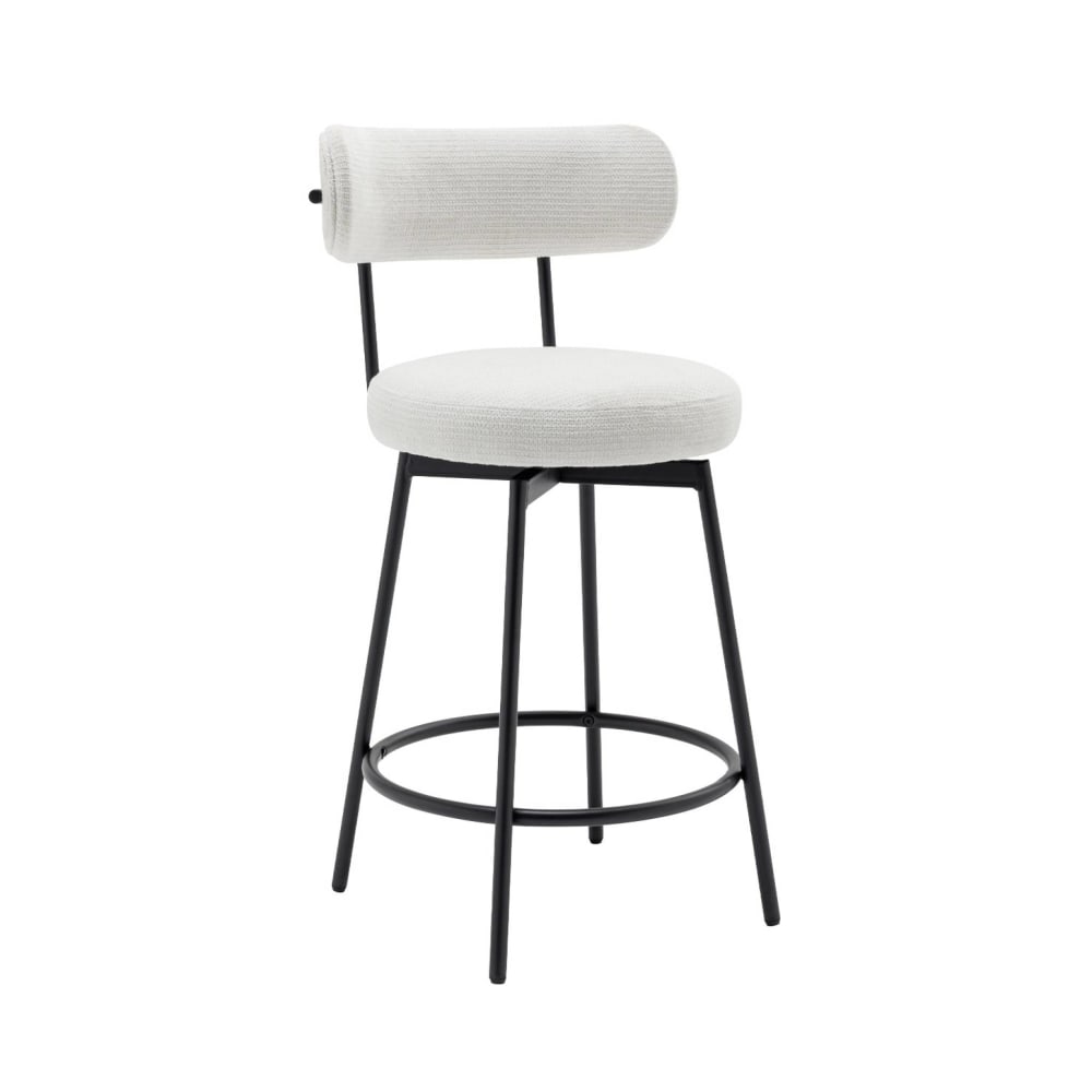 Tabouret de bar assise rotative métal noir et tissu blanc (lot de 2)