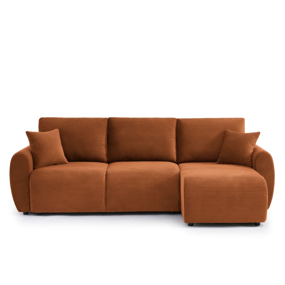 Canapé d'angle convertible en velours côtelé 4 places terracotta