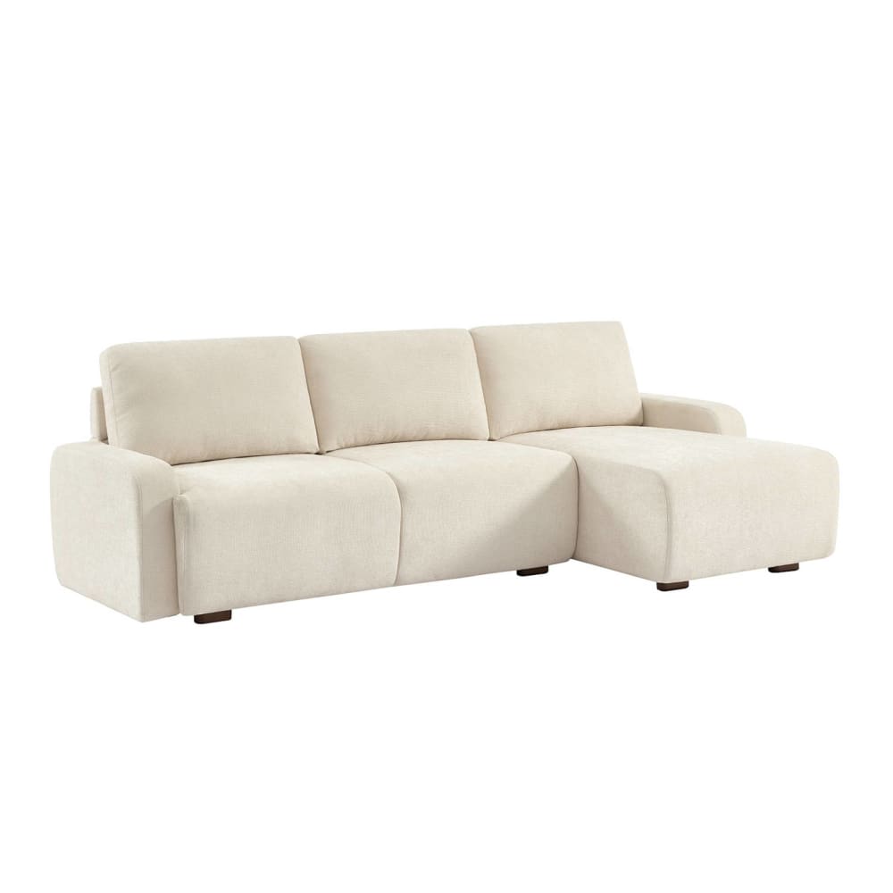 Canapé d'angle droite 3 places tissu blanc cassé