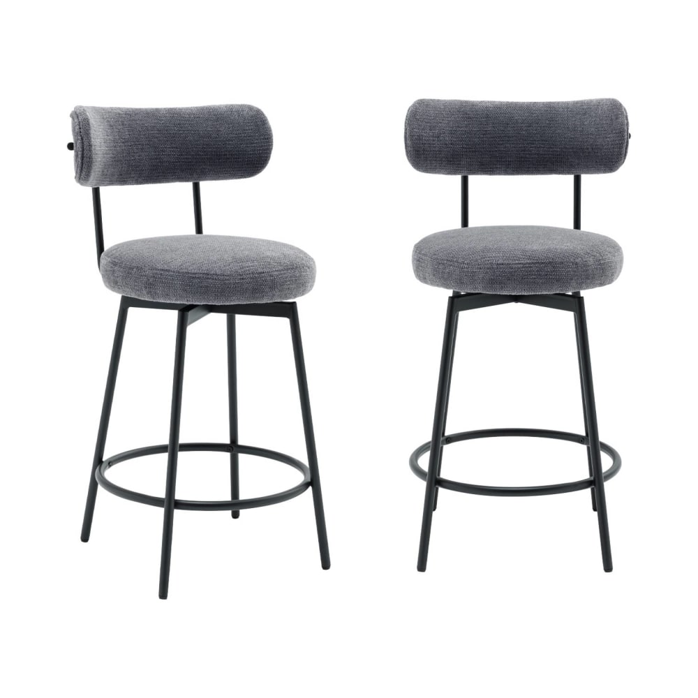 sweeek 2er-Set Barhocker schwarzes Metall grauer Bezug style classic chic - Spanplatte
