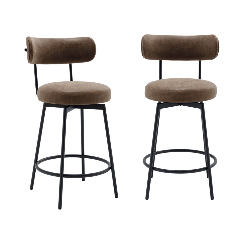 sweeek 2er-Set Barhocker schwarzes Metall braunes Kunstleder style classic chic - Spanplatte