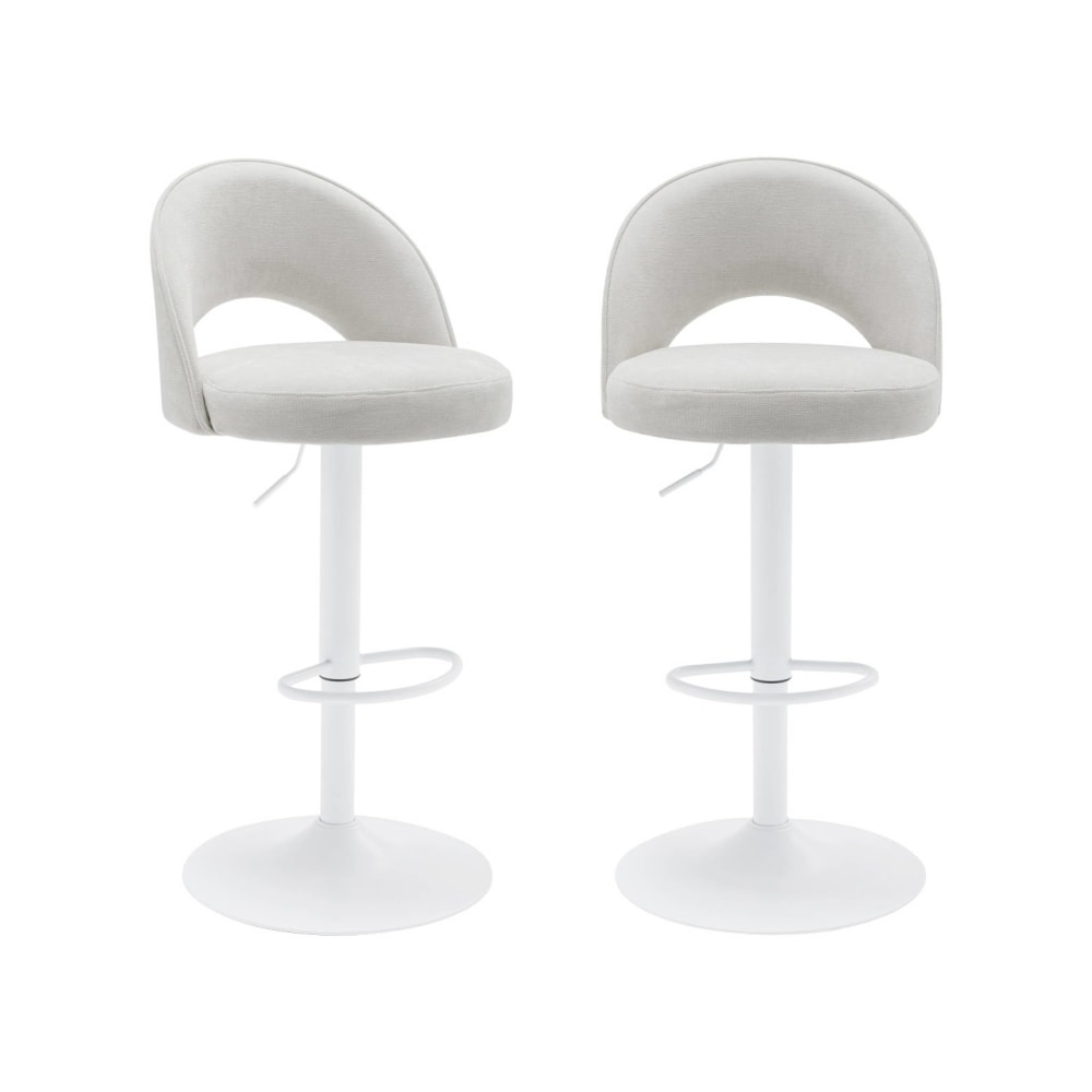Tabouret de bar ajustable métal et tissu blanc cassé (lot de 2)
