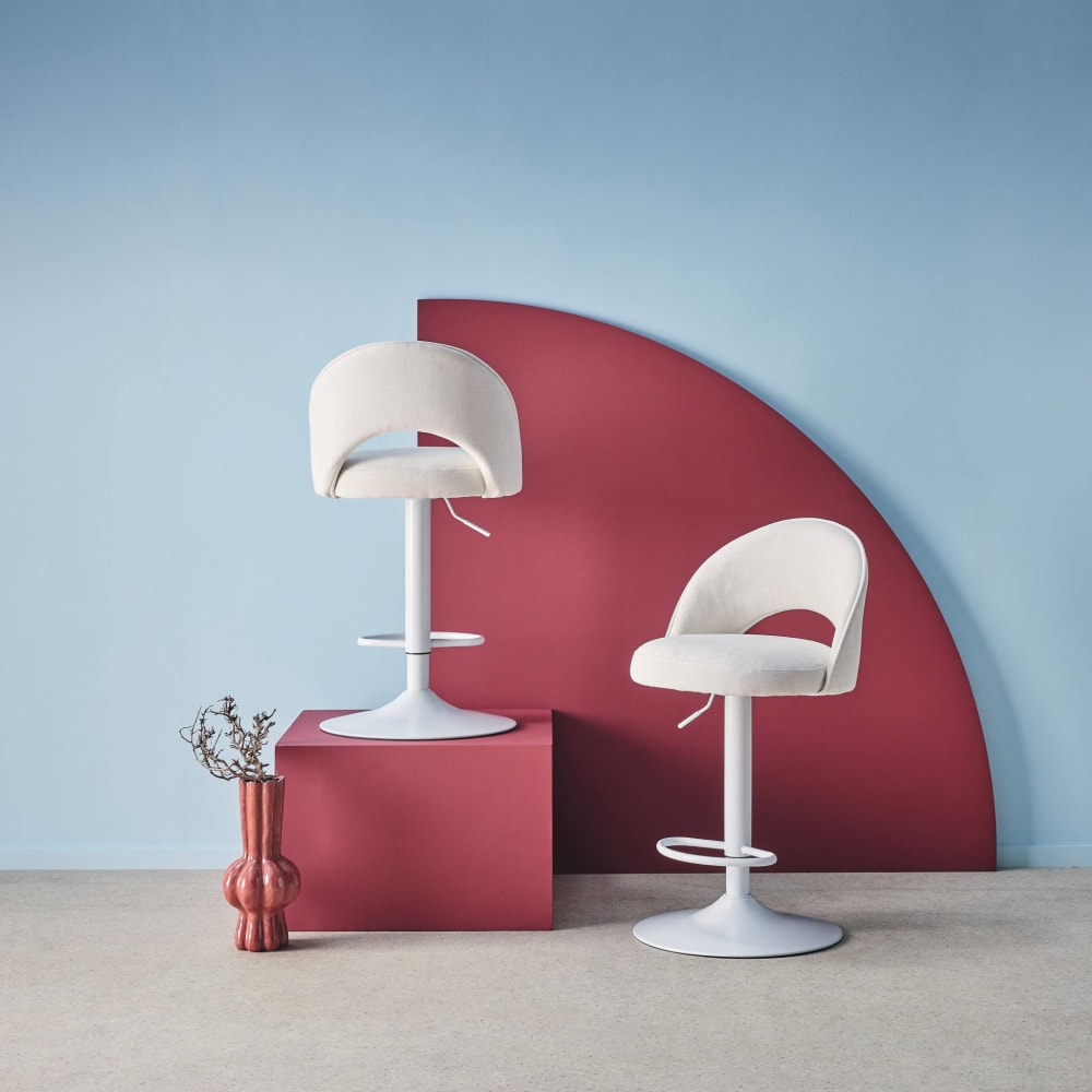 Tabouret de bar ajustable métal et tissu blanc cassé (lot de 2)