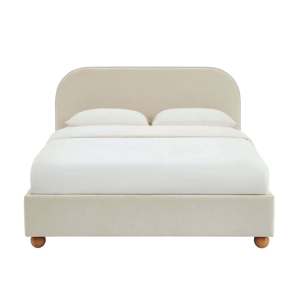 Lit coffre 160x200 tissu chenille beige sommier inclus