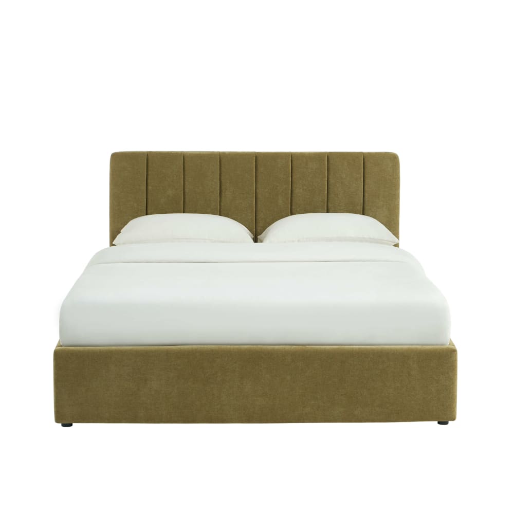 Lit coffre 160x200 tissu vert sommier inclus — Beyit