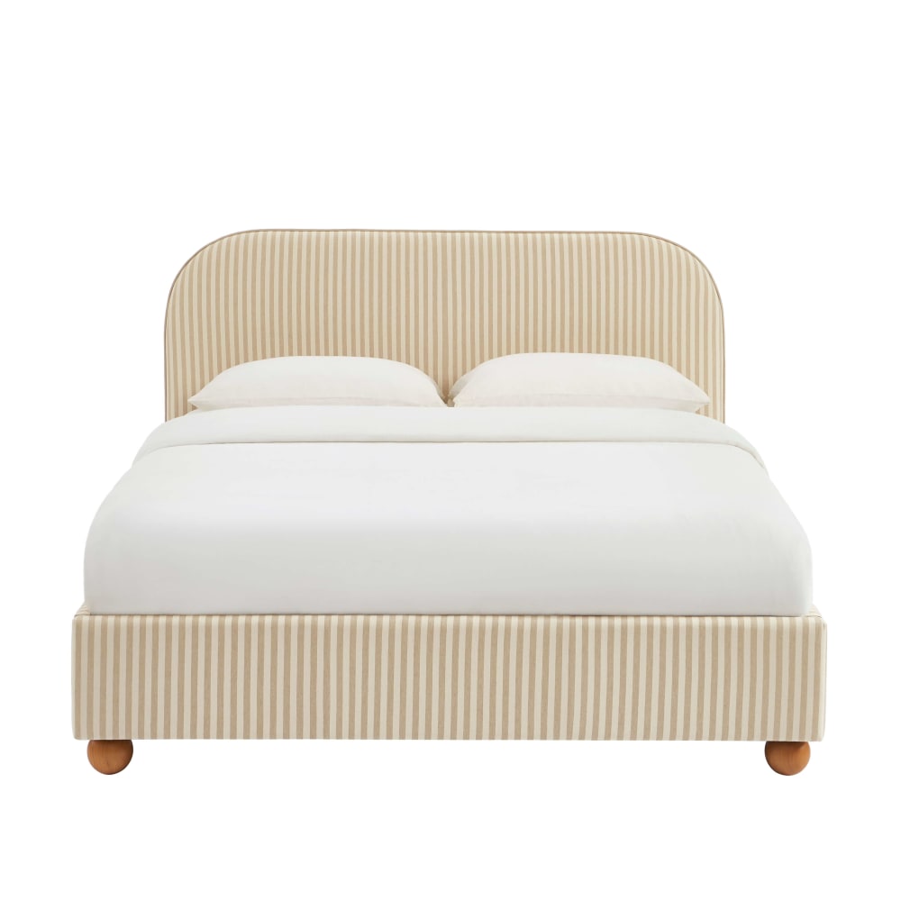 Lit coffre tissu rayé