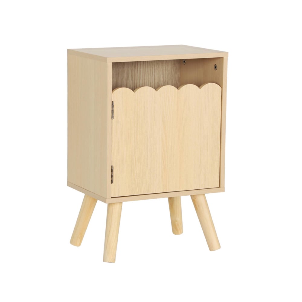 Table de chevet enfant décor bois naturel 1 porte, pieds bois de pin