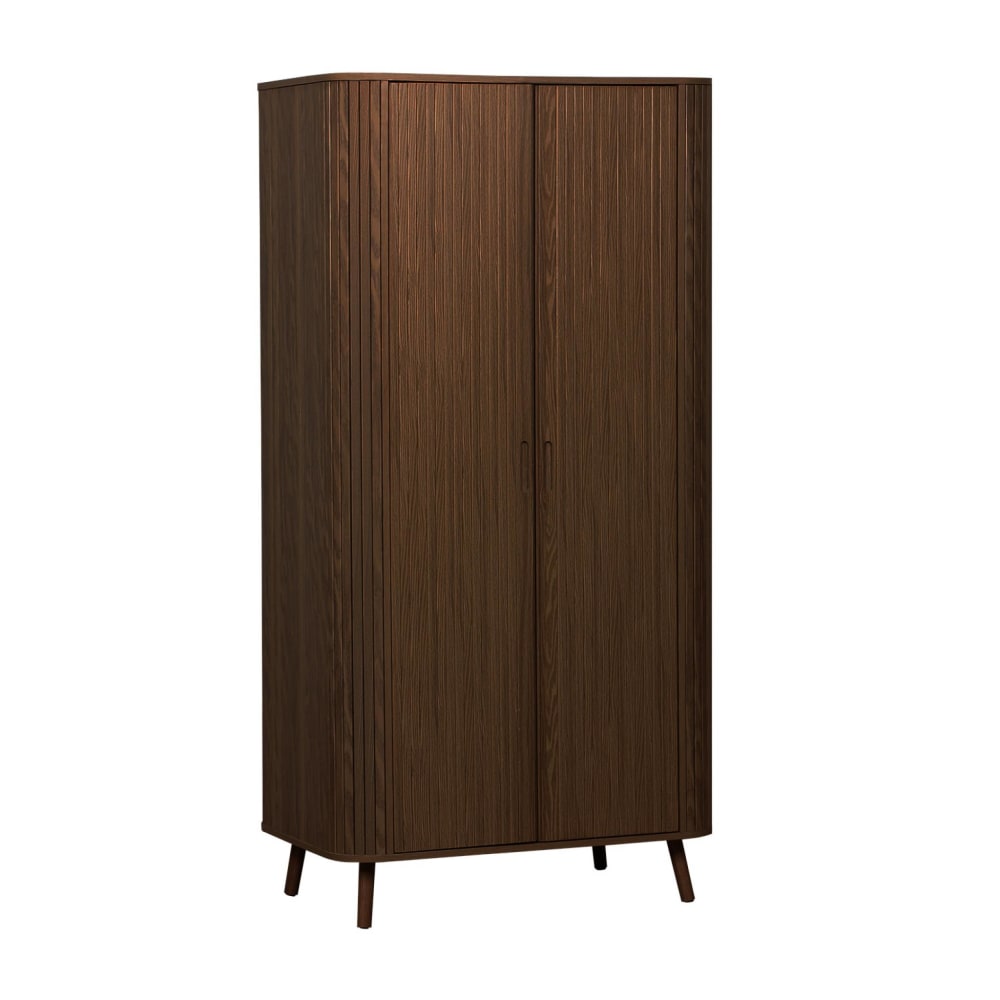 Armoire 2 portes décor bois rainuré teinte noyer   sweeek