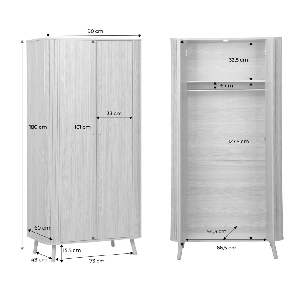 sweeek Kleiderschrank 2 Türen Holzoptik geriffelt nussbaumfarben style modern Braun Spanplatte