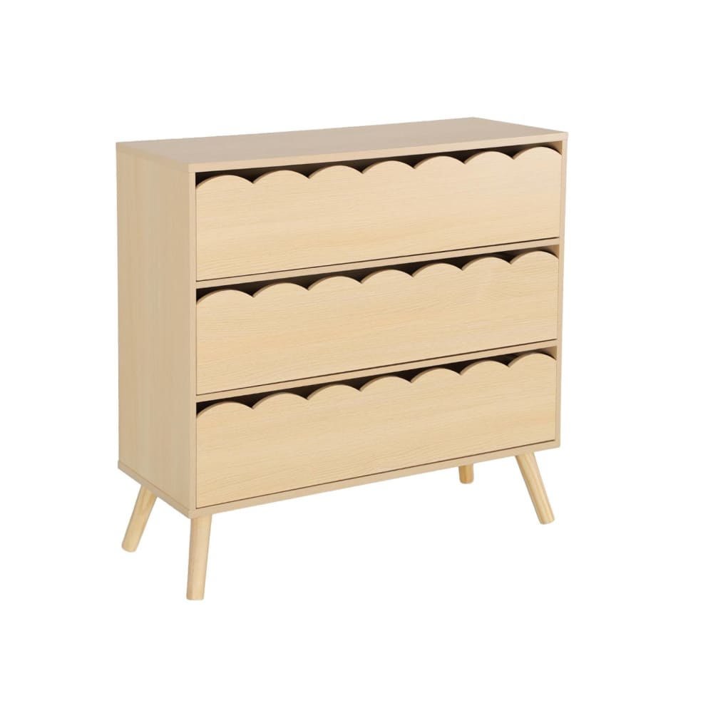 Commode enfant décor bois naturel 3 tiroirs, pieds bois de pin