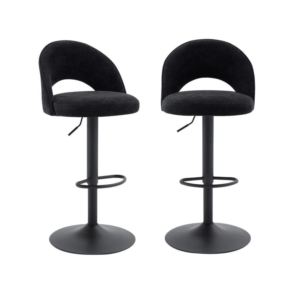 Tabouret de bar ajustable métal et tissu noir, pied noir (lot de 2)