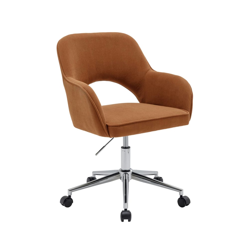 Chaise de bureau à roulettes velours côtelé camel et chromé
