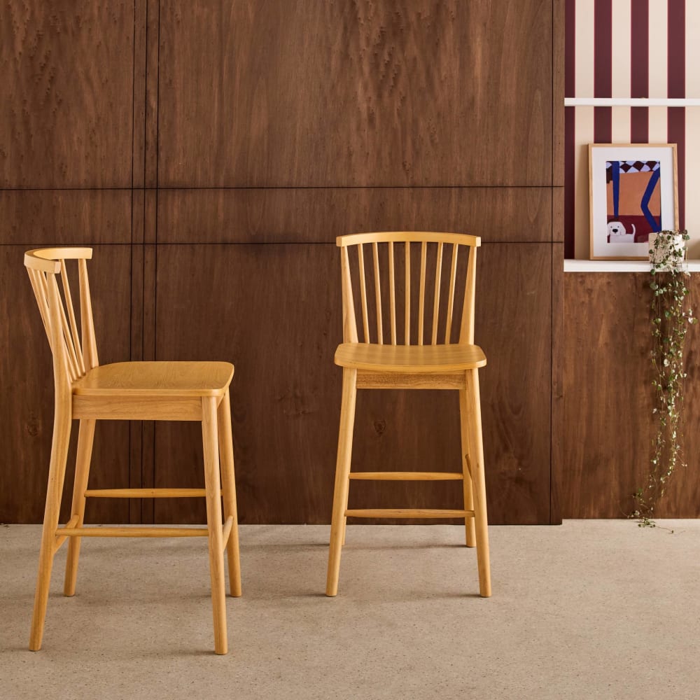 Tabouret de bar à barreaux bois d'hévéa et contreplaqué naturel (lot