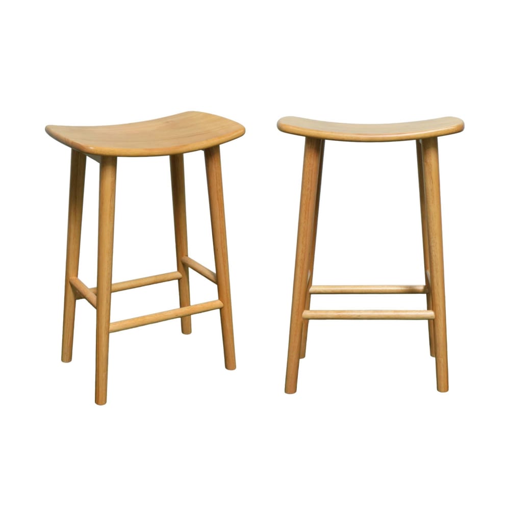 Tabouret de bar vintage bois d'hévéa teinte naturelle (lot de 2)