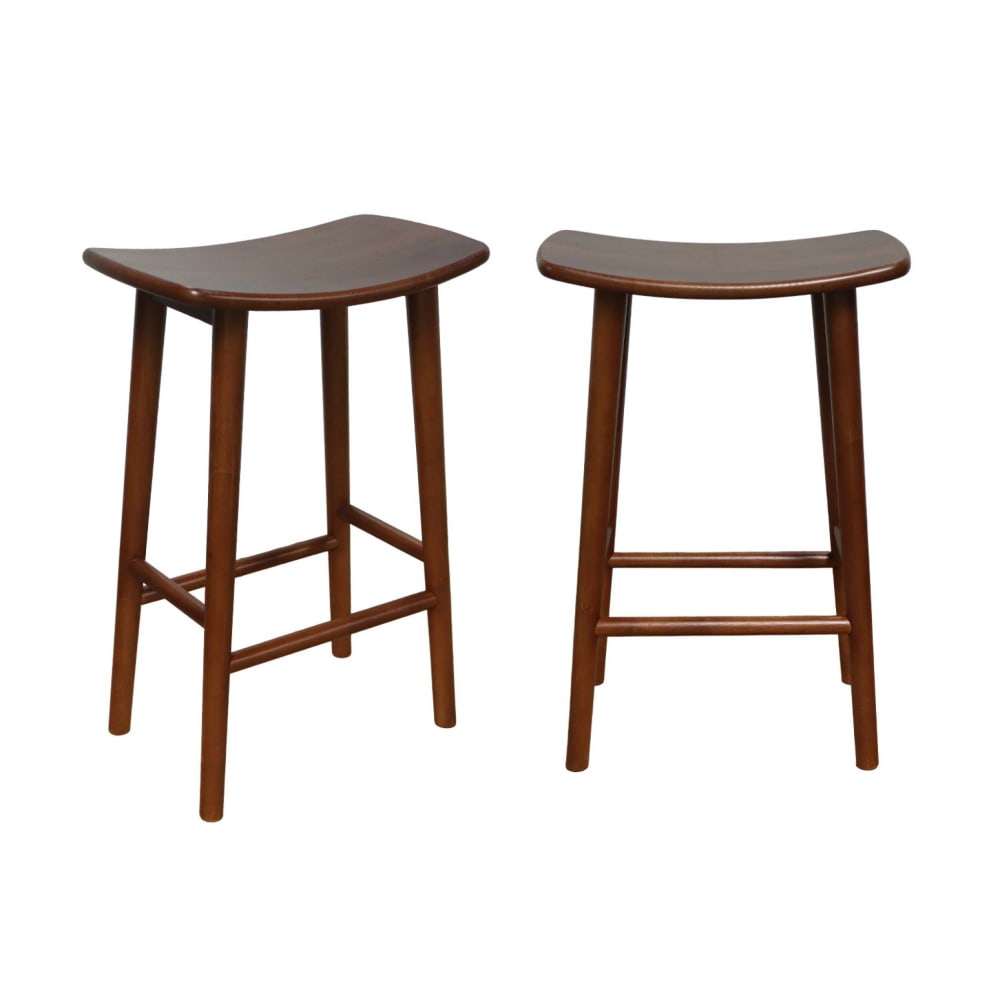 Tabouret de bar vintage bois d'hévéa teinte noyer (lot de 2)