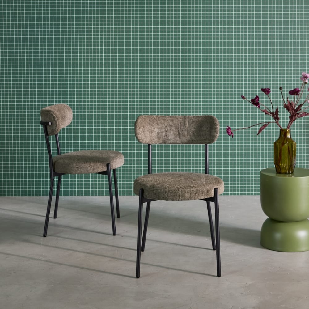 sweeek 2er-Set Metallstühle mit grünem Chenille-Bezug style modern Öko-Tex Zertifikat - Stoff