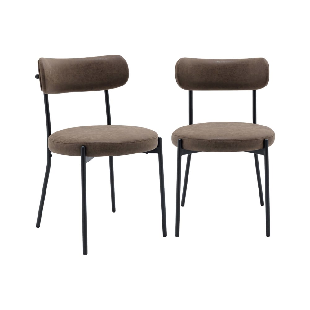 sweeek 2er-Set Metallstühle mit braunem Kunstlederbezug style classic chic Öko-Tex Zertifikat - Spanplatte