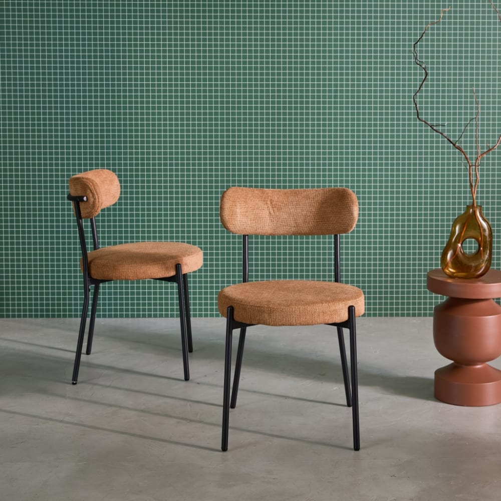 sweeek 2er-Set Metallstühle mit camelfarbenem Chenille-Bezug style modern Braun Öko-Tex Zertifikat Stoff