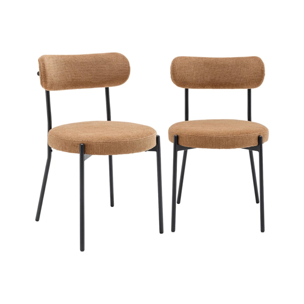 2er-Set Metallstühle mit camelfarbenem Chenille-Bezug - Maisons