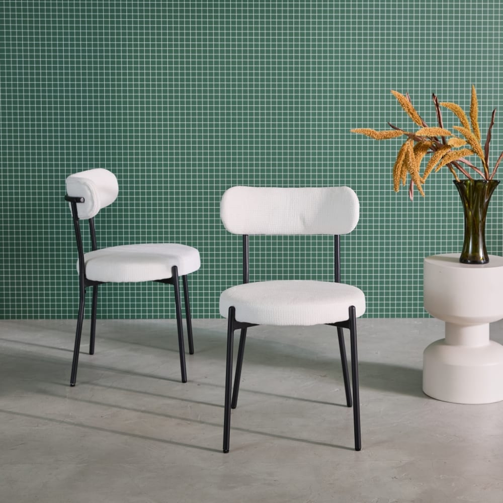 sweeek 2er-Set Metallstühle mit weißem Chenille-Bezug style modern Öko-Tex Zertifikat - Stoff