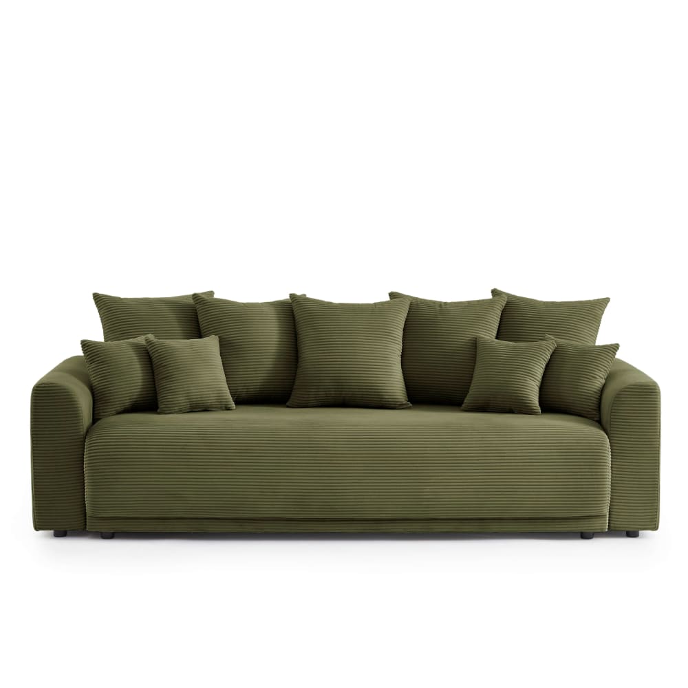 Canapé droit convertible en velours côtelé 3 places vert