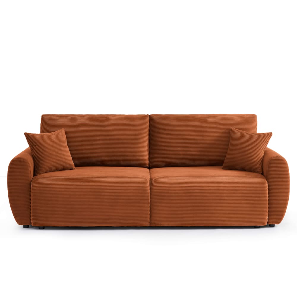 Canapé droit convertible en velours côtelé 3 places terracotta