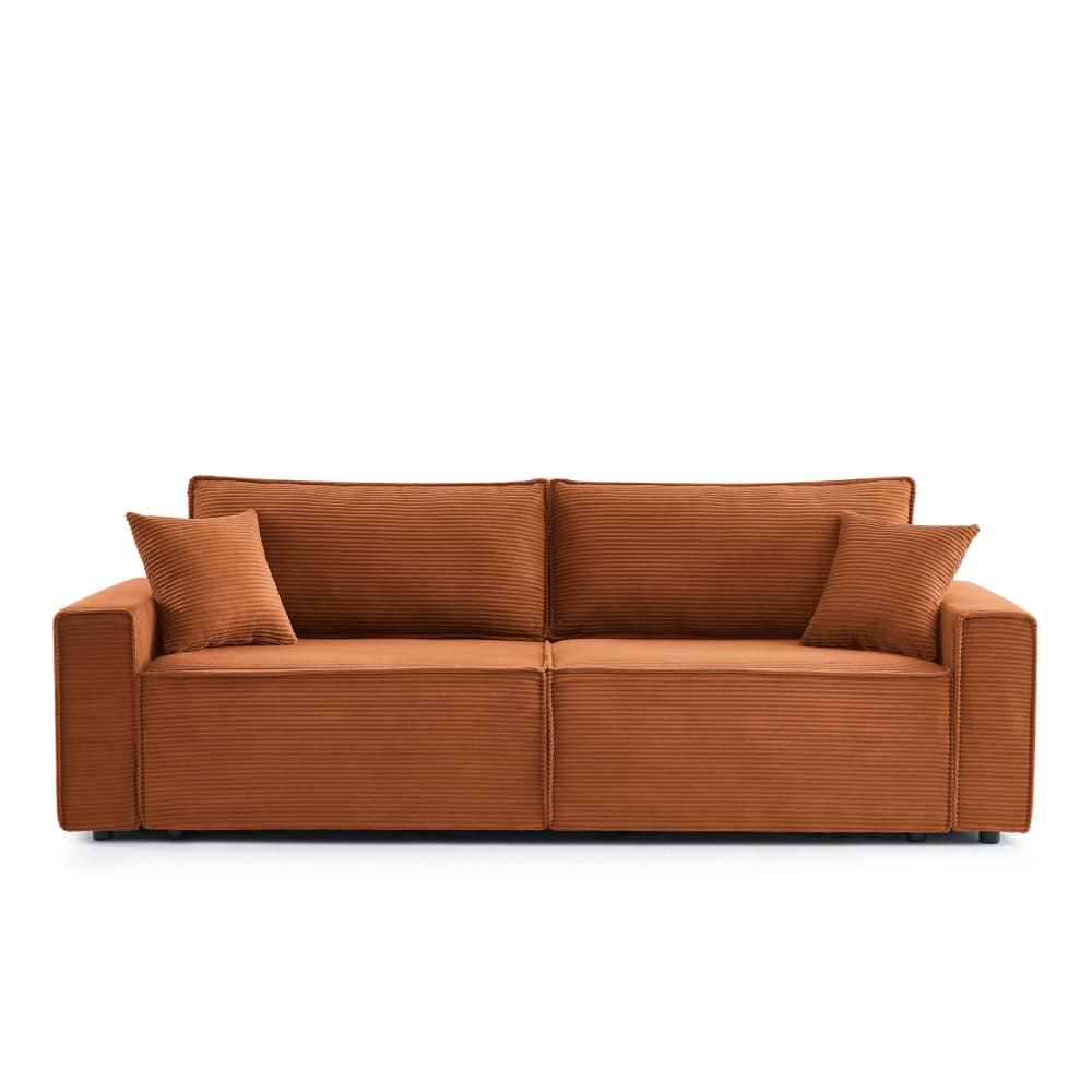 Canapé droit convertible en velours côtelé 3 places terracotta