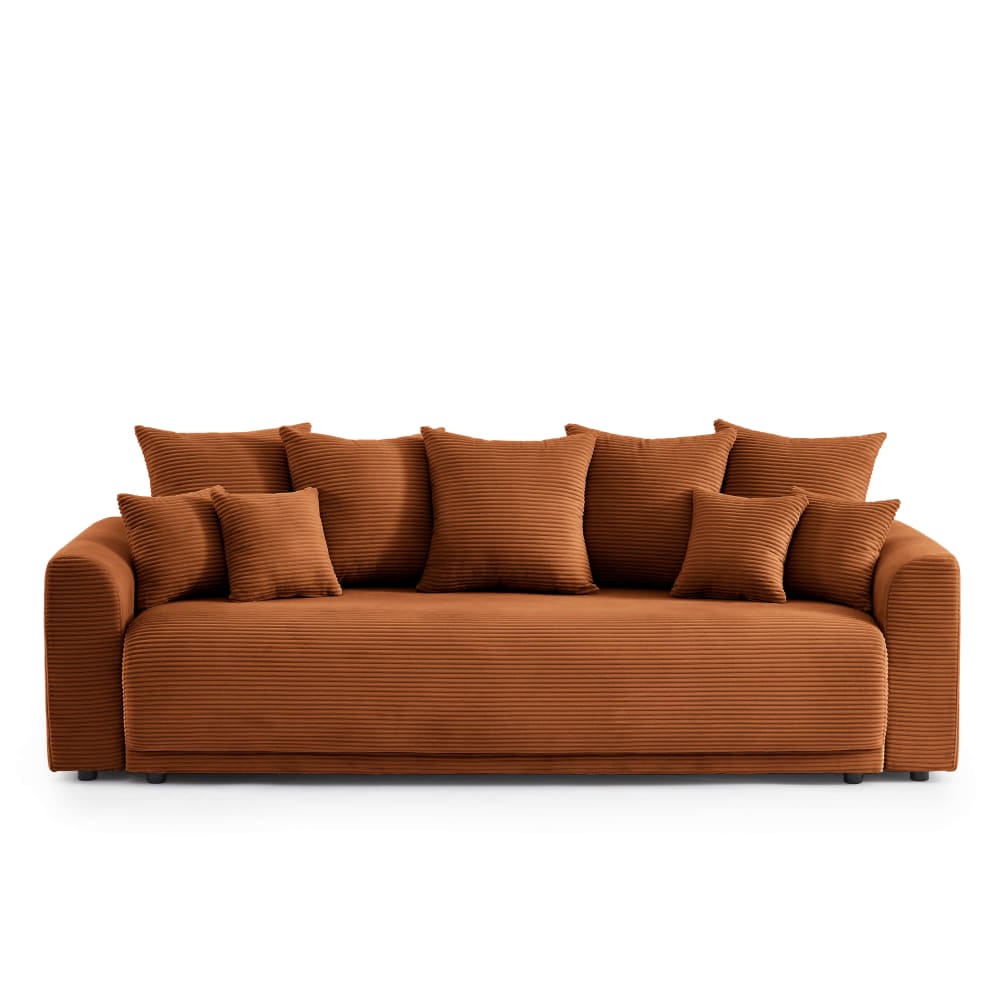 Canapé droit convertible en velours côtelé 3 places terracotta