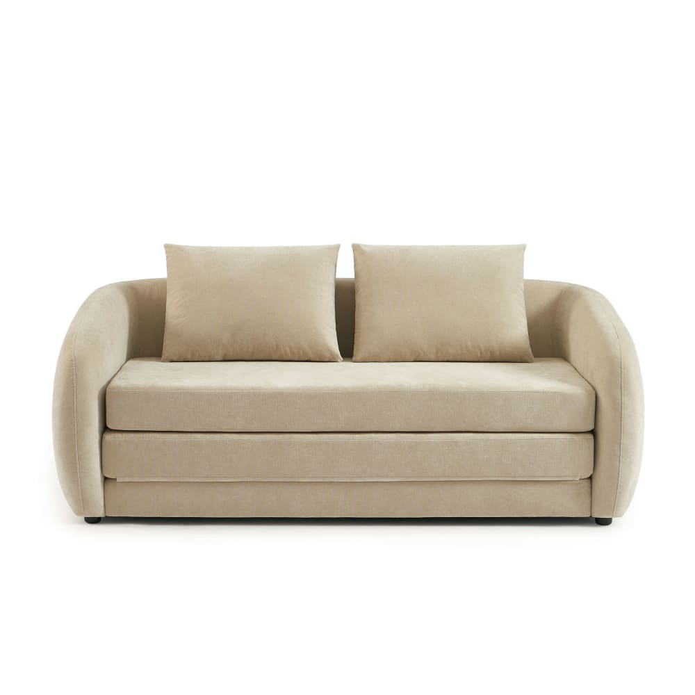 Canapé droit convertible en tissu 2 places beige