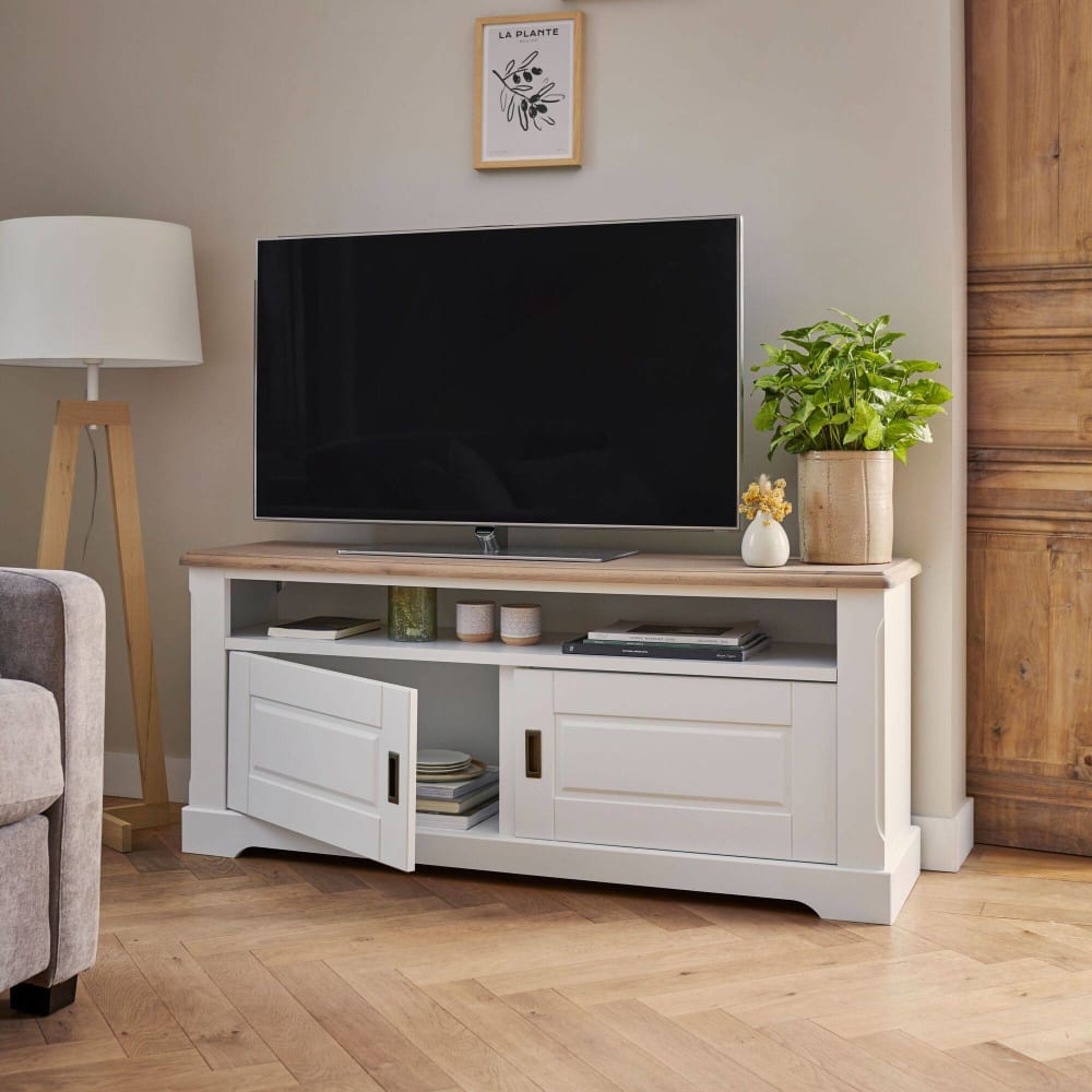 Lampadaire en tissu blanc et en bois h120 aluminor — vue 4