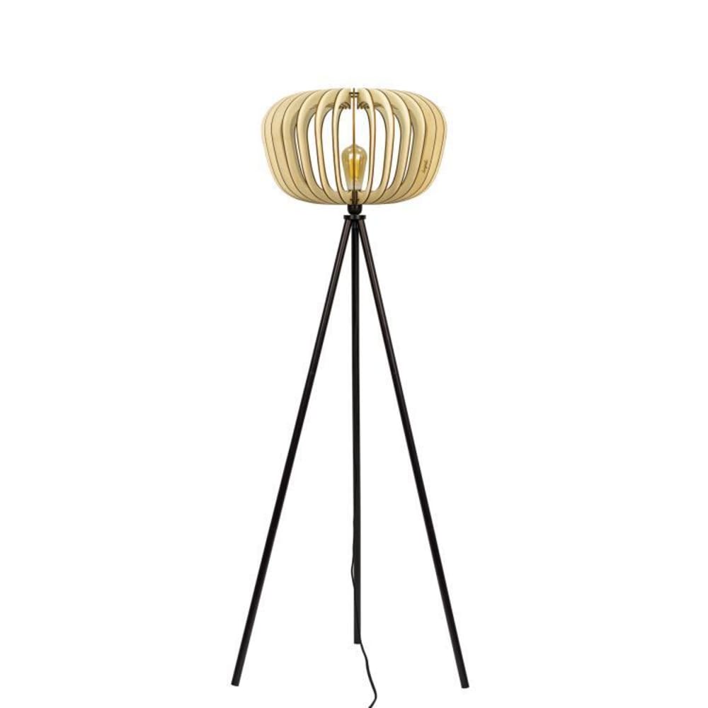 Lampadaire trépied noir bois fsc h147cm bois