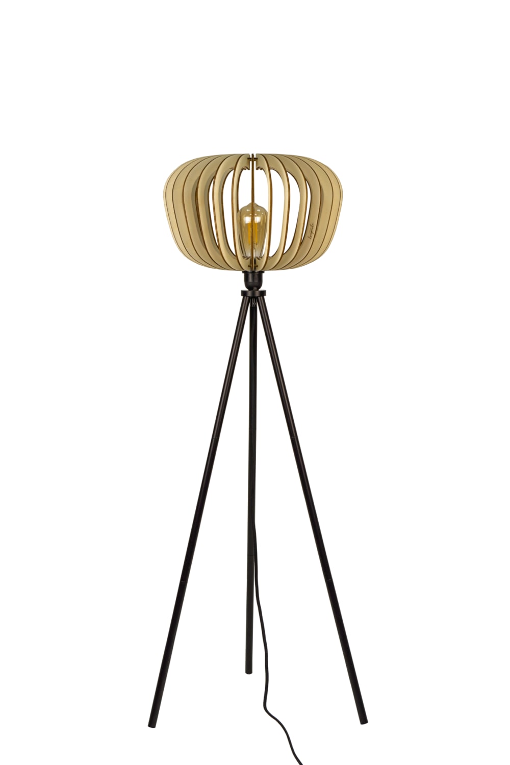Lampadaire en métal noir et effet bois H112cm