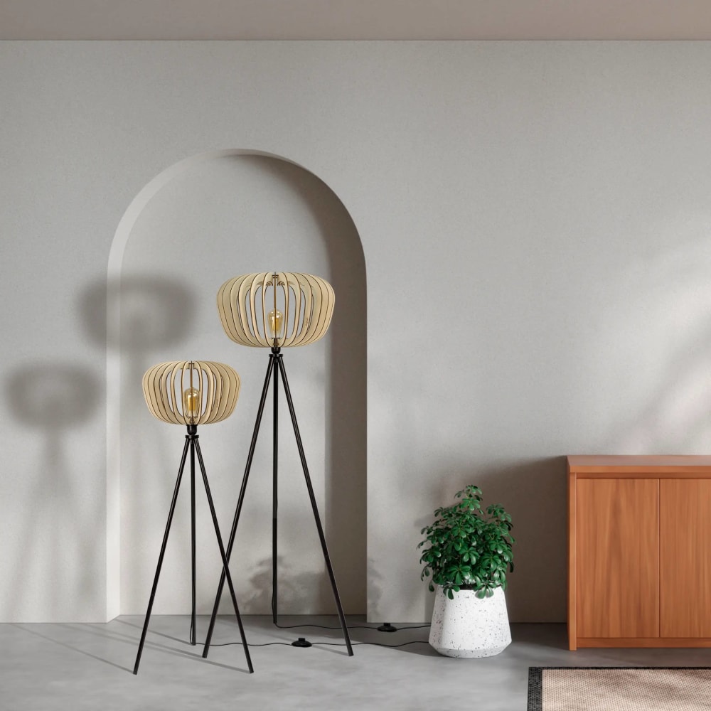 Lampadaire en métal noir et effet bois H112 - Maisons du Monde