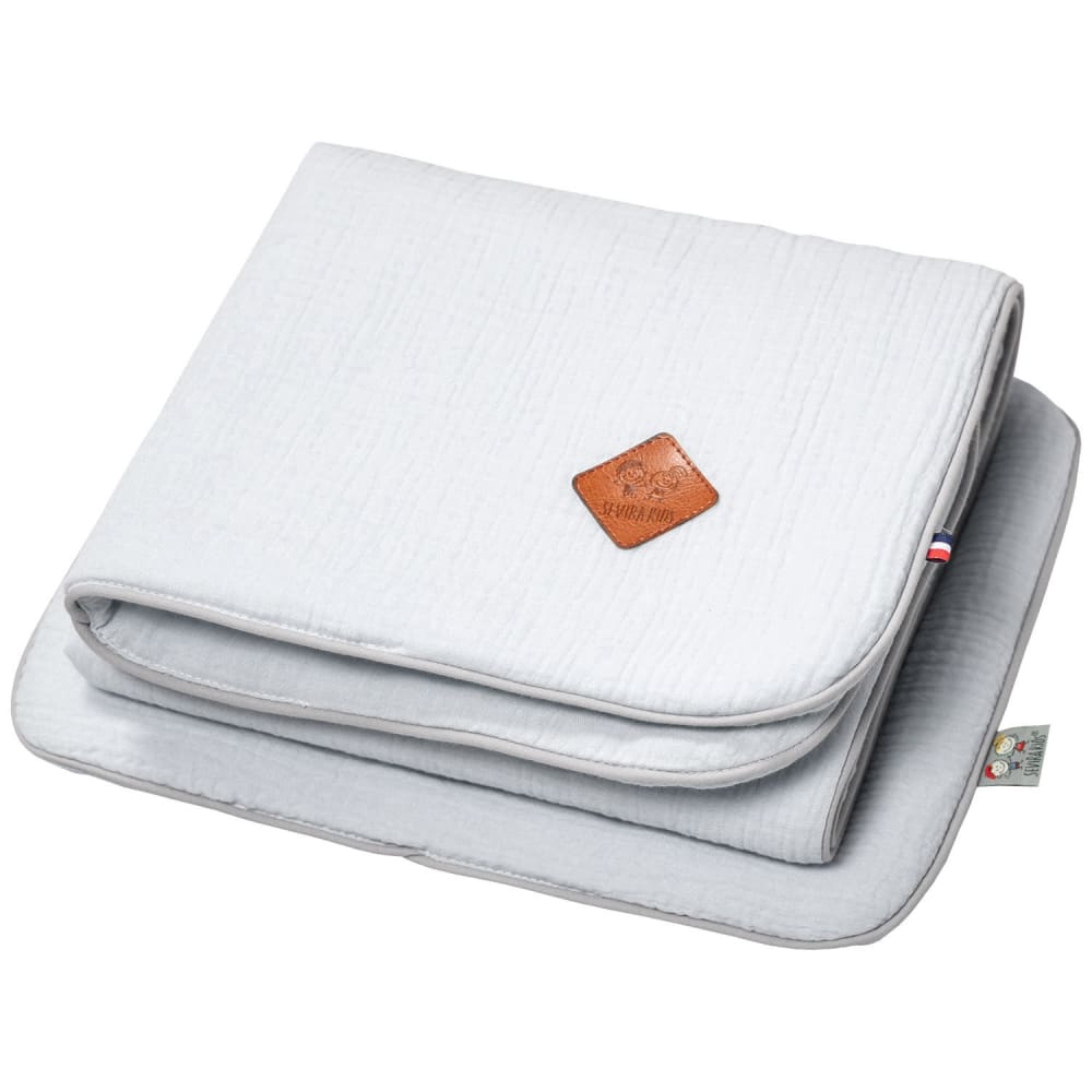 Set berceau coussin couverture bébé double gaze gris clair 50x70 cm